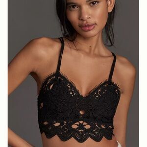 Anthropologie Viviette Black Floral Lace Bralette